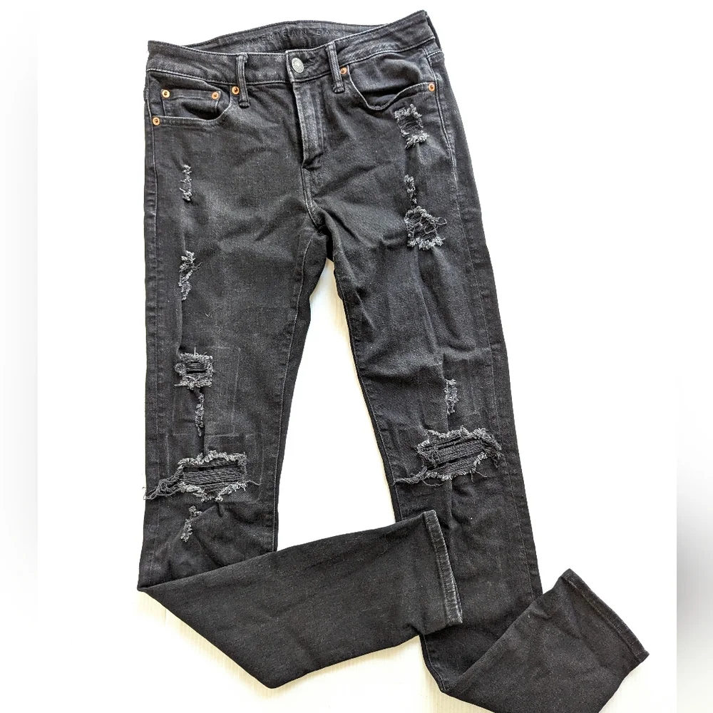 AMERICAN EAGLE Airflex ripped distressed black denim skinny jeans